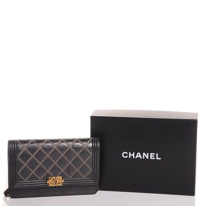 Chanel Calfskin Double Stitch Boy Wallet On Chain WOC Grey 12 of 12