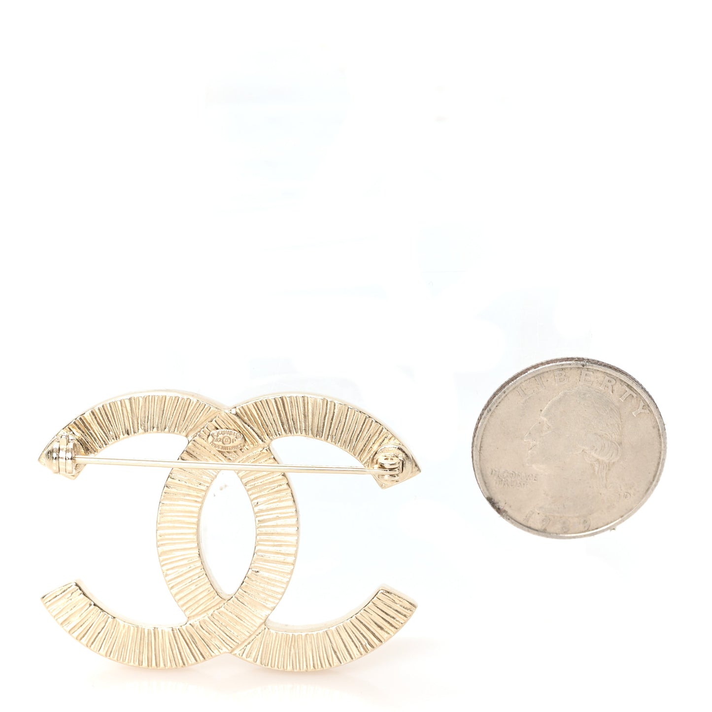 Pearl Studded CC Brooch Pin Gold