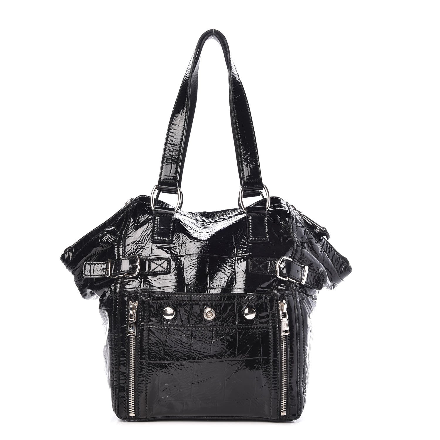 Saint Laurent Patent Crocodile Embossed Small Downtown Tote Black 1 of 11