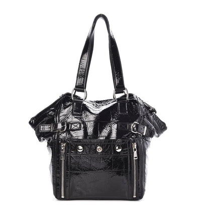 Saint Laurent Patent Crocodile Embossed Small Downtown Tote Black 1 of 11