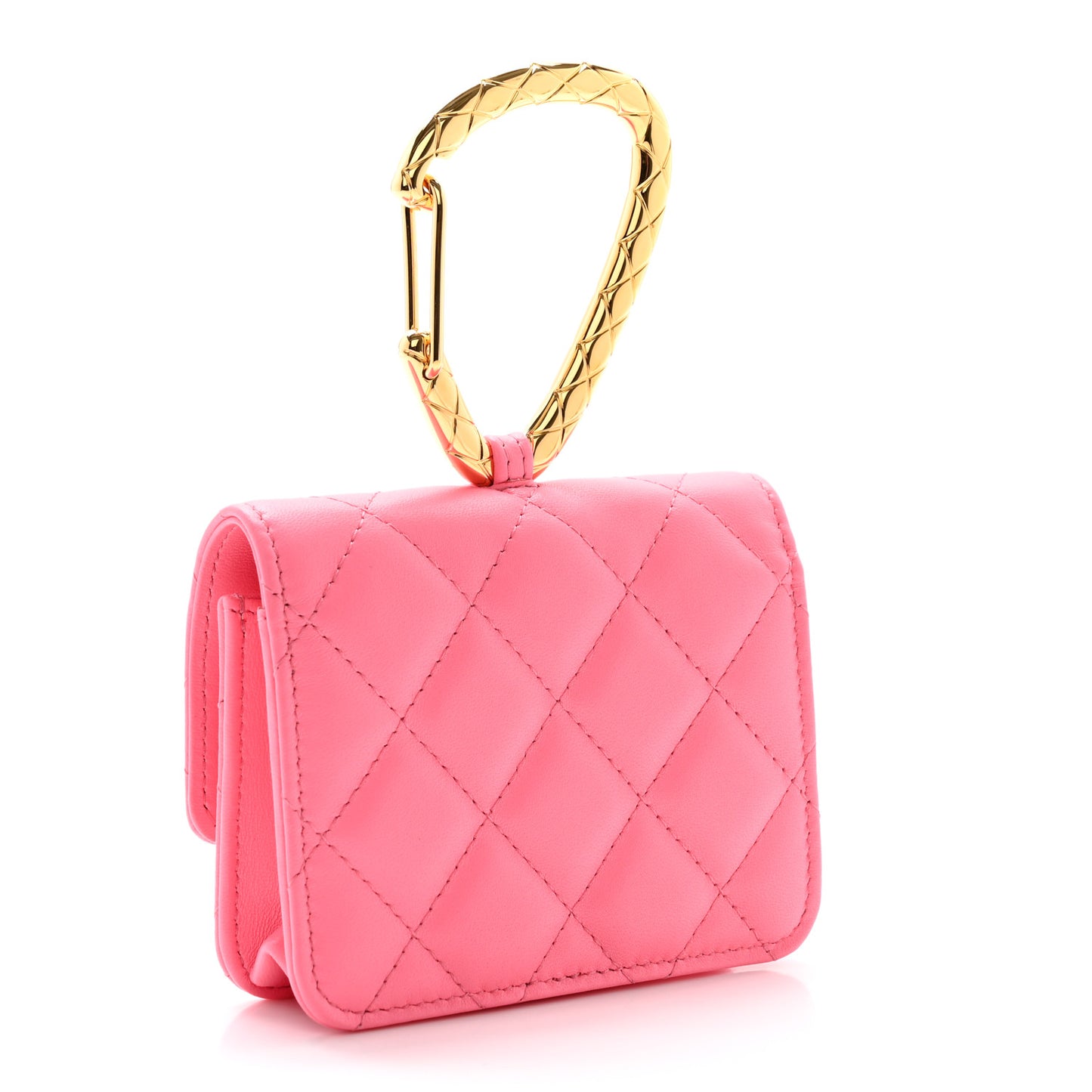 Lambskin Quilted CC Hook Card Holder Pink