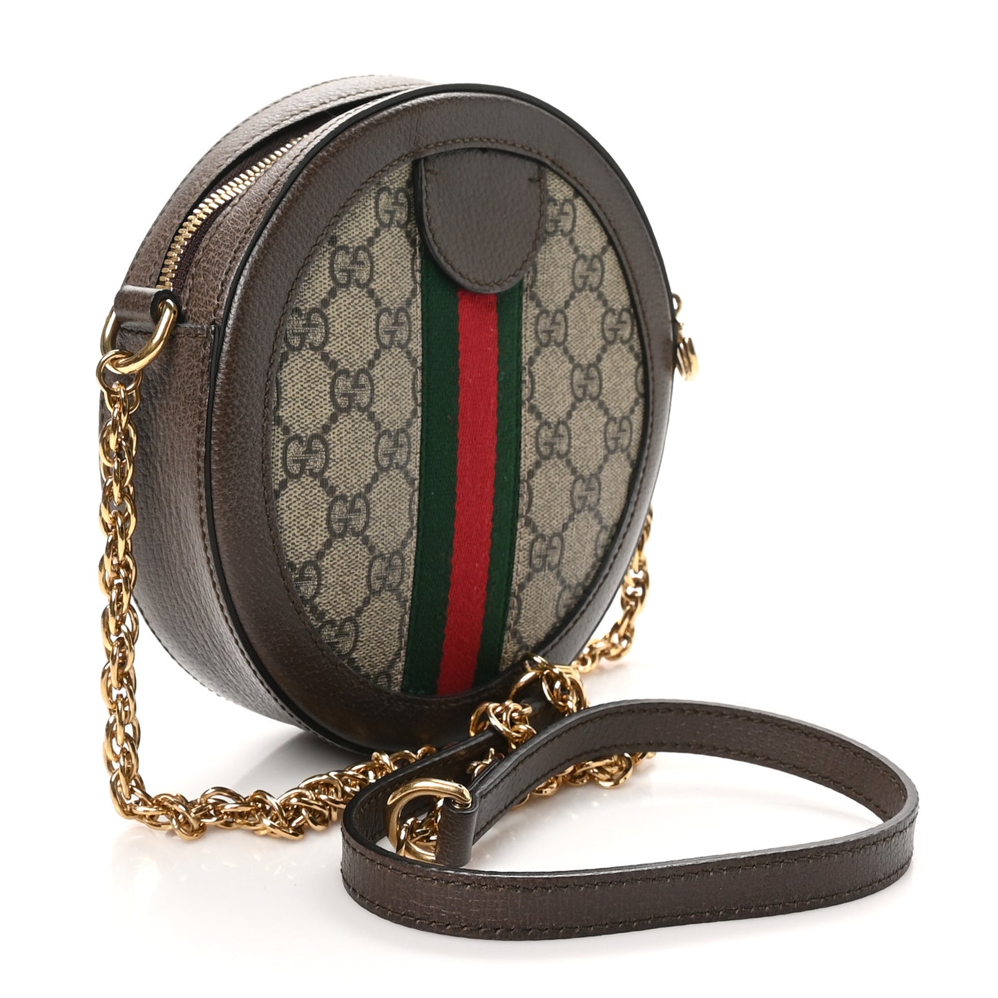 GG Supreme Monogram Web Mini Ophidia Round Shoulder Bag Brown