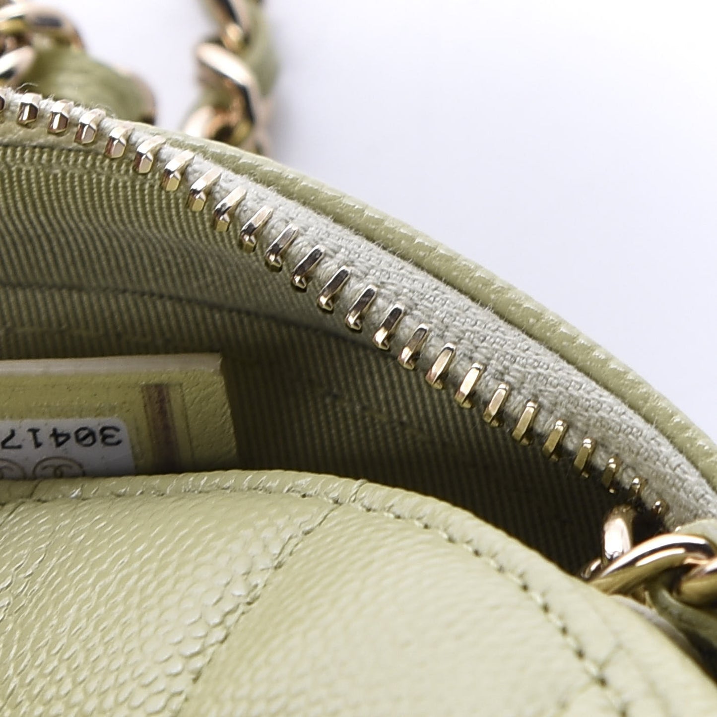Caviar Quilted French New Wave Round Clutch With Chain Light Green
