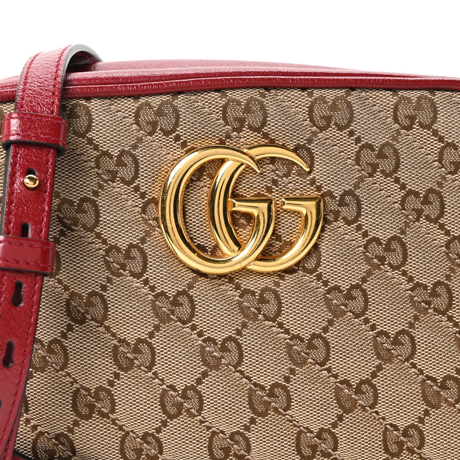 Gucci Monogram Azalea Calfskin Matelasse Diagonal Small GG Marmont Chain Shoulder Bag Beige Ebony New Cherry Red 9 of 11