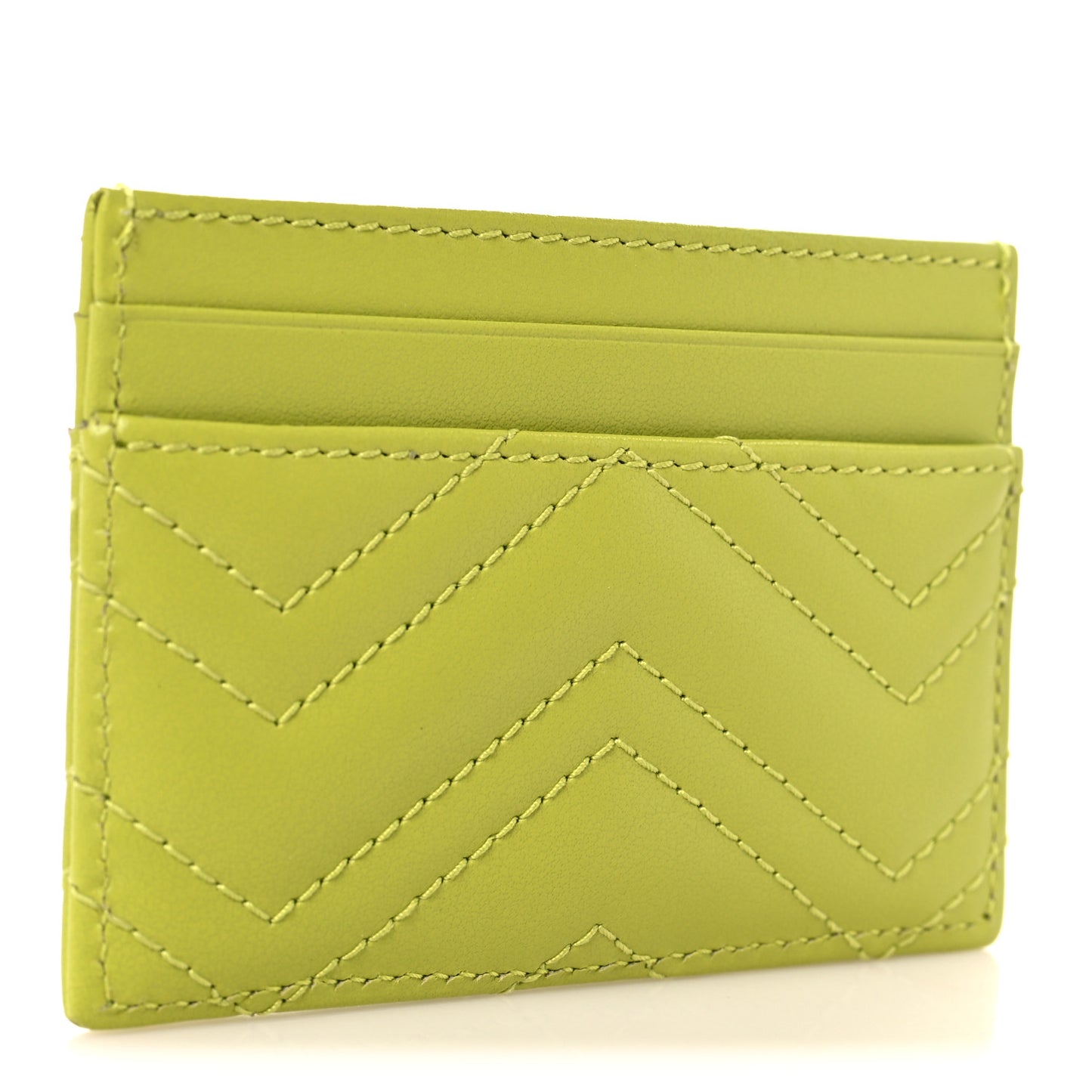 Calfskin Matelasse GG Marmont Card Holder Bright Green