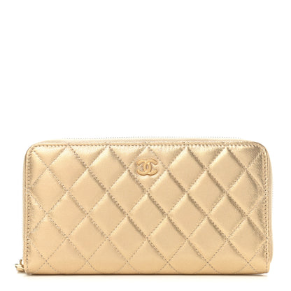 Chanel Metallic Lambskin Quilted Large Gusset Zip Around Wallet Gold 1 of 8