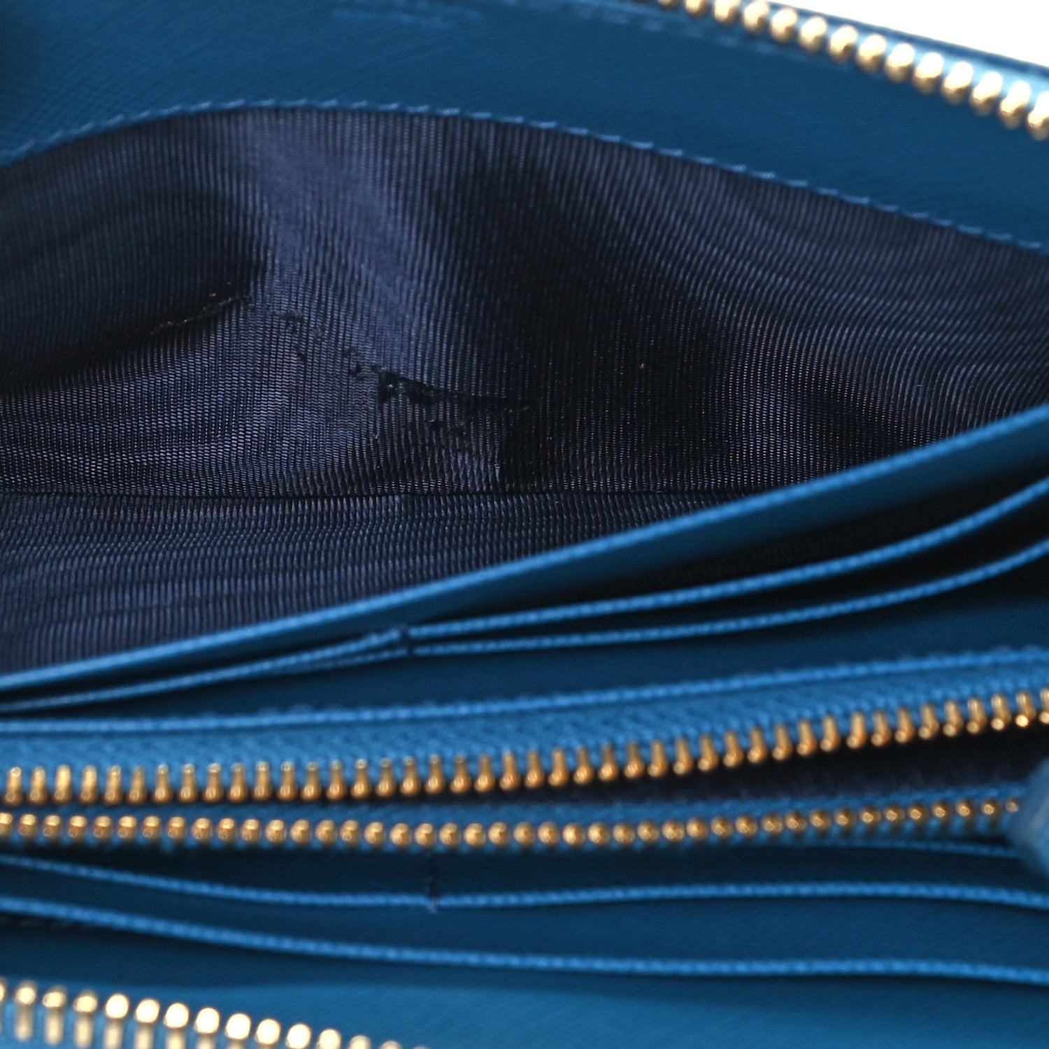 Prada Saffiano Metal Zip Around Wallet Blue 10 of 12
