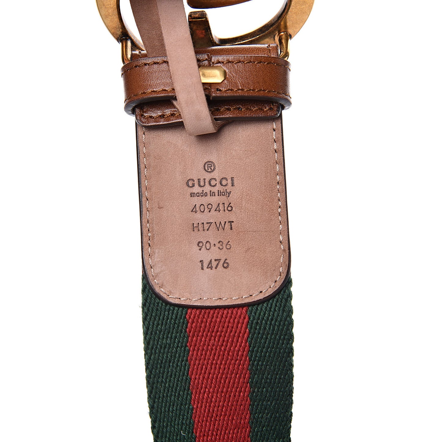 Nylon Calfskin Double G Web 40mm Belt 90 36 Green Red Cuir