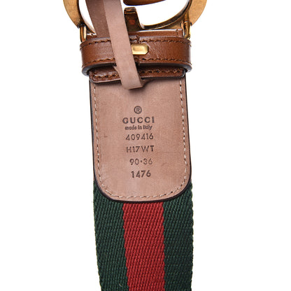 Gucci Nylon Calfskin Double G Web 40mm Belt 90 36 Green Red Cuir 5 of 6
