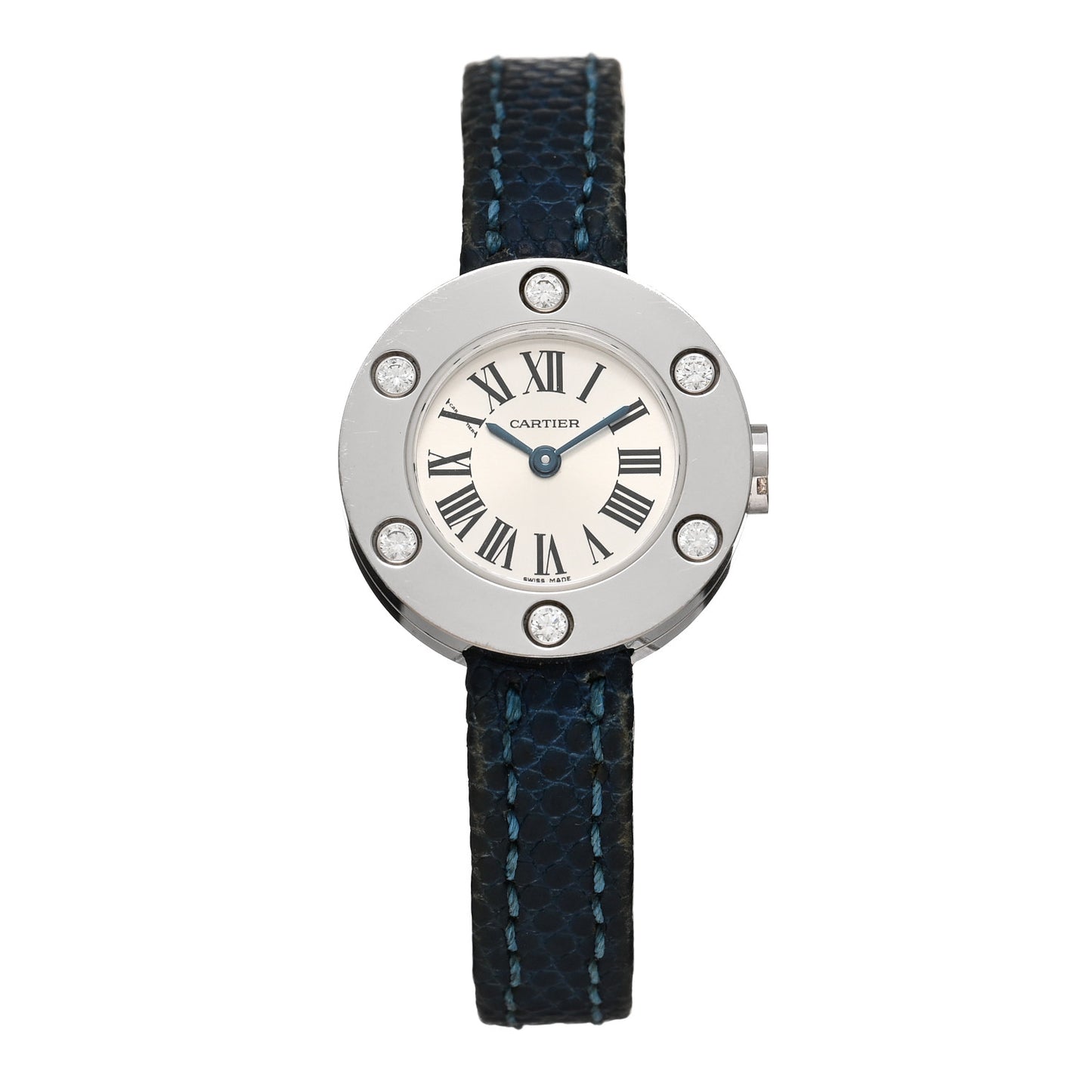 18K White Gold Alligator Diamond 23mm Love Quartz Watch Blue
