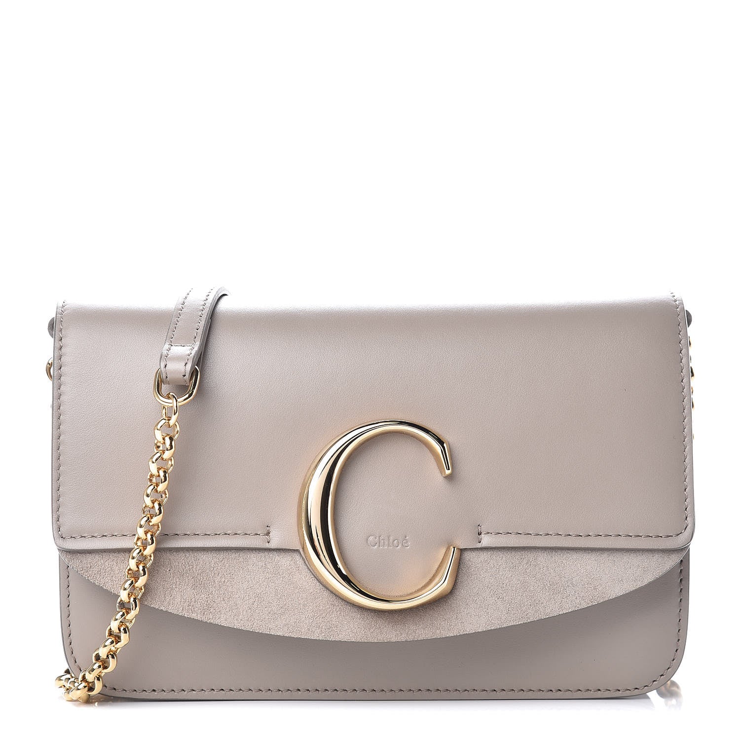 Chloe Calfskin Suede C Clutch With Chain Motty Grey 1 of 10
