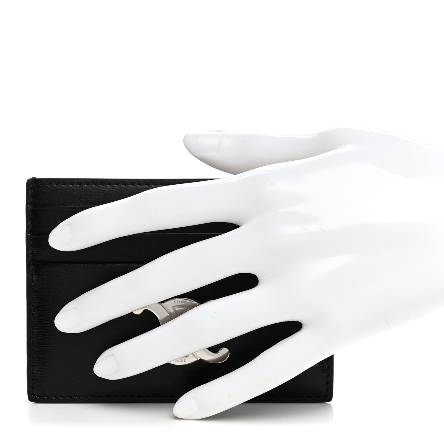 Shiny Calfskin Triomphe Card Holder Black