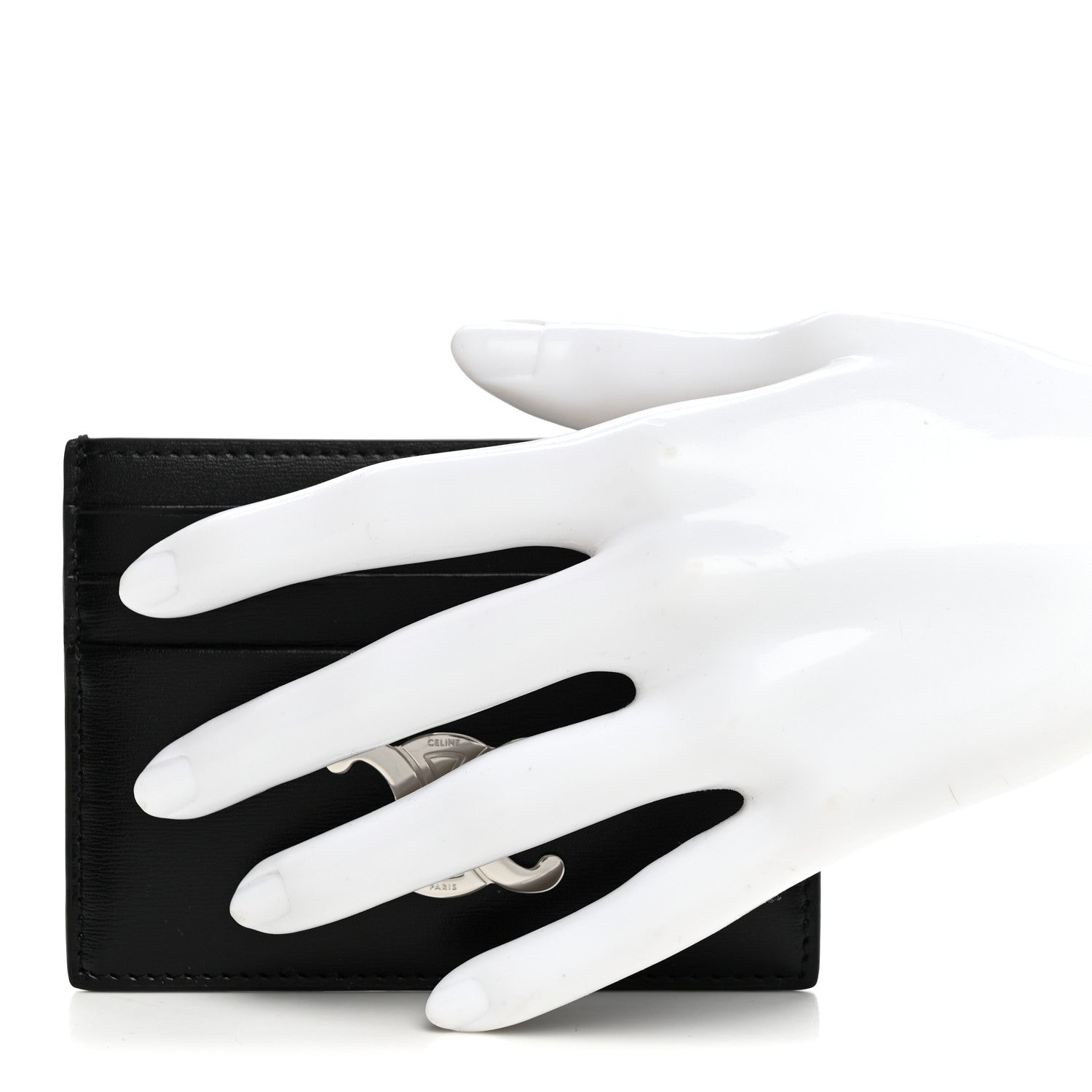Celine Shiny Calfskin Triomphe Card Holder Black 2 of 9