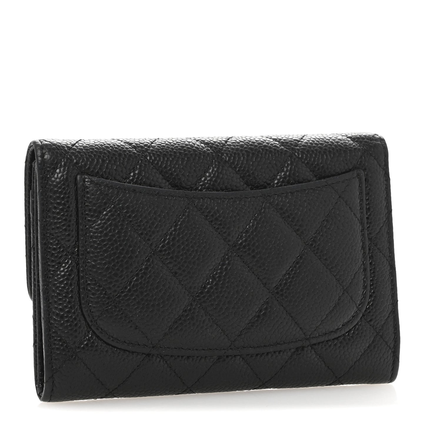Caviar Quilted Small Flap Wallet Black
