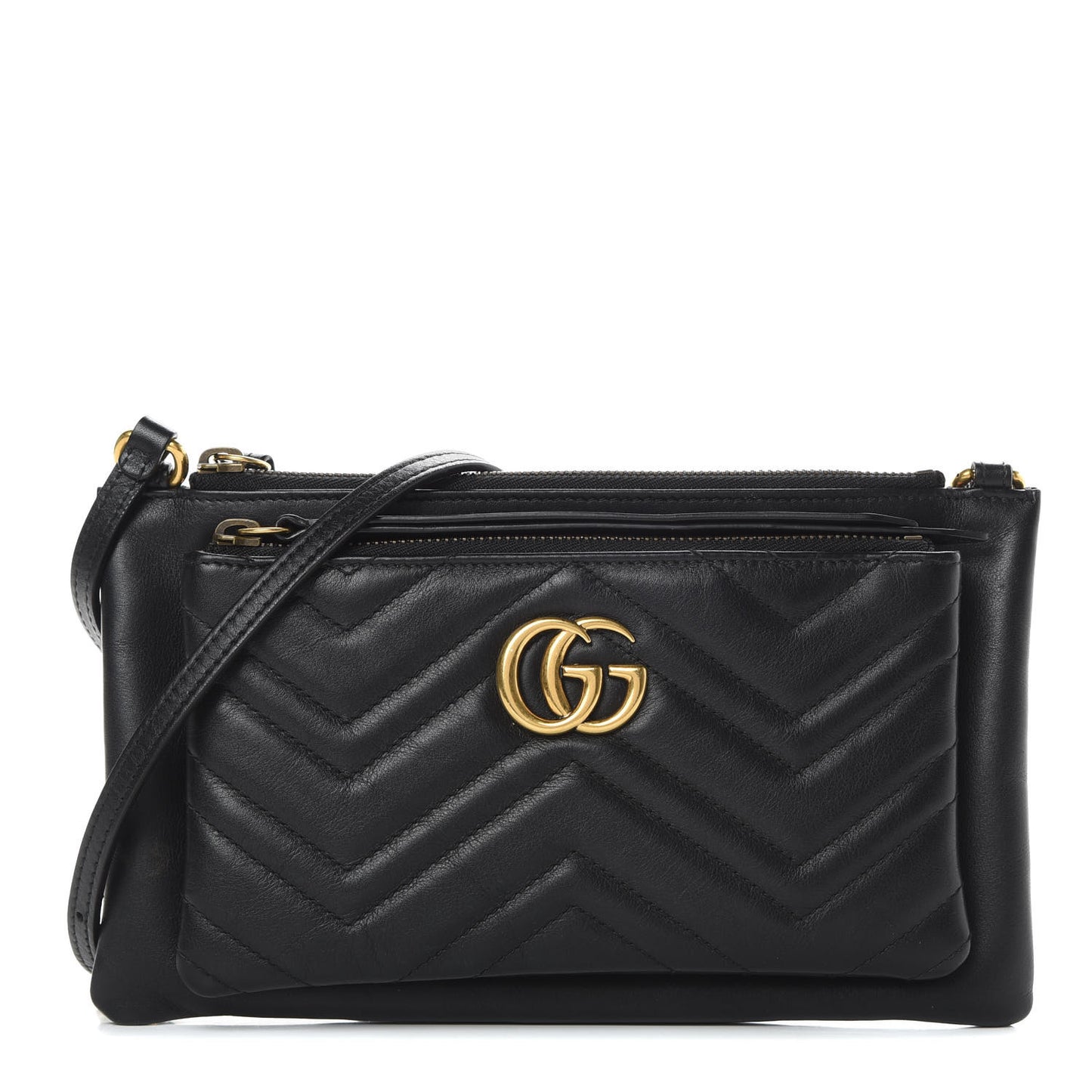 Calfskin Matelasse Small GG Marmont Double Zip Shoulder Bag Black