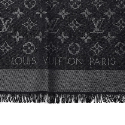 Louis Vuitton Silk Lurex Wool Monogram Shine Shawl Black 3 of 4