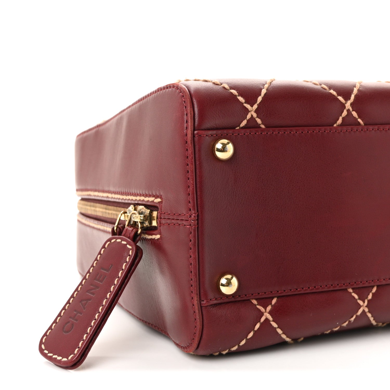 Chanel Calfskin Contrast Stitch Surpique Bowler Red 10 of 11