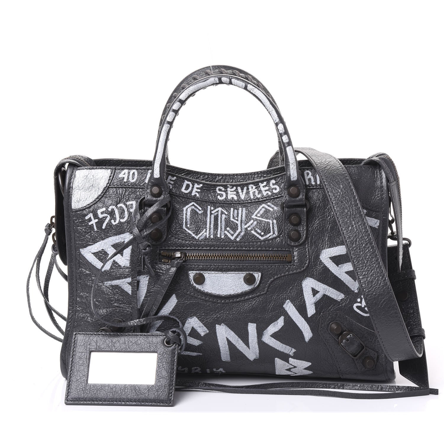 Balenciaga Agneau Arena Graffiti All Over Classic Hardware S City Gris Fossile White 1 of 8