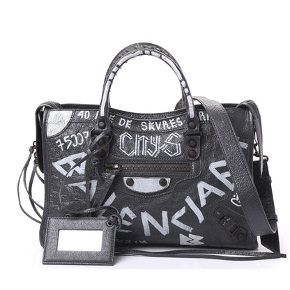 Balenciaga Agneau Arena Graffiti All Over Classic Hardware S City Gris Fossile White 1 of 8