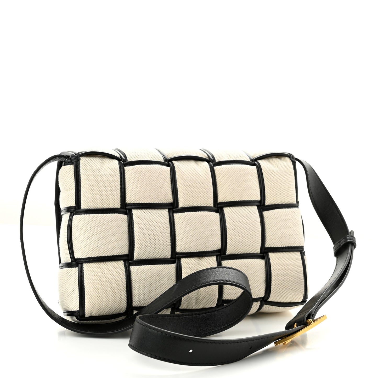Denim Maxi Intrecciato Padded Cassette Crossbody Bag Natural Black