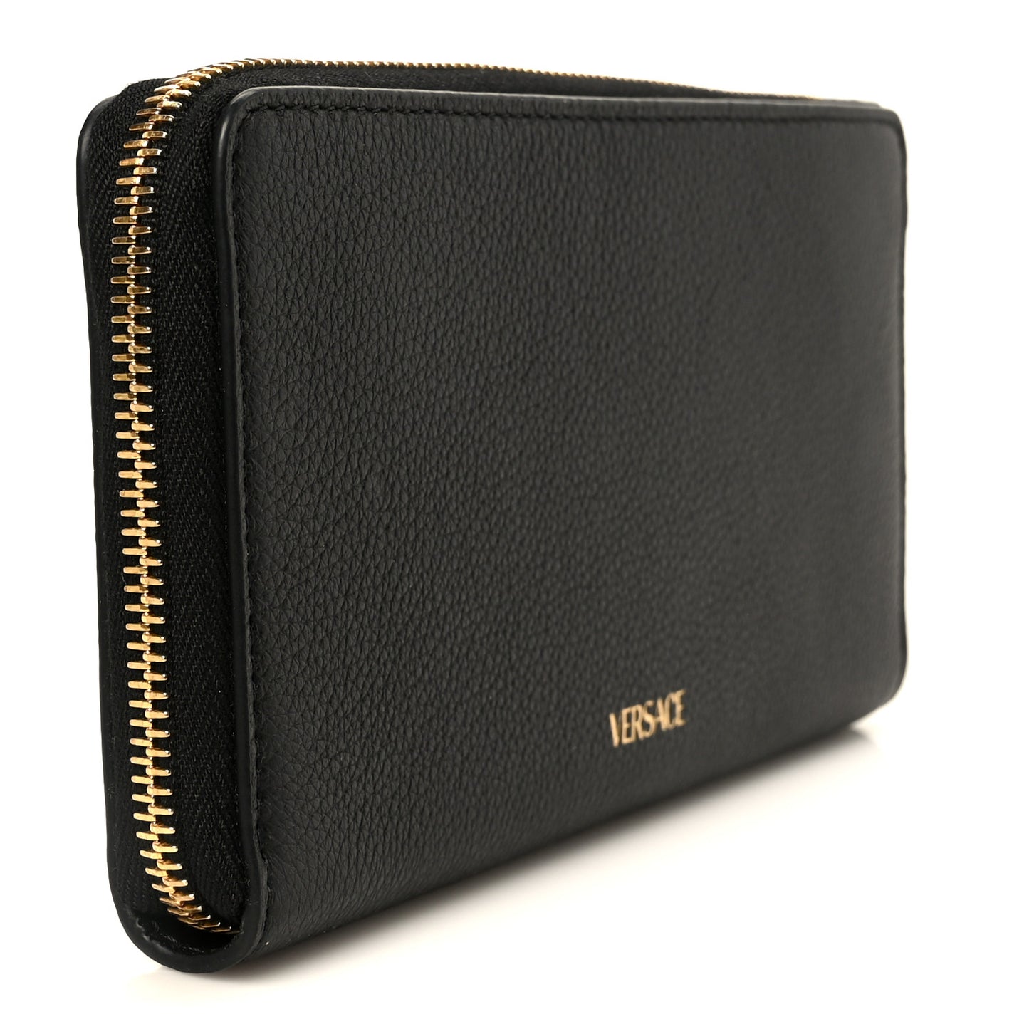 Grained Calfskin Virtus Zip Around Wallet Black
