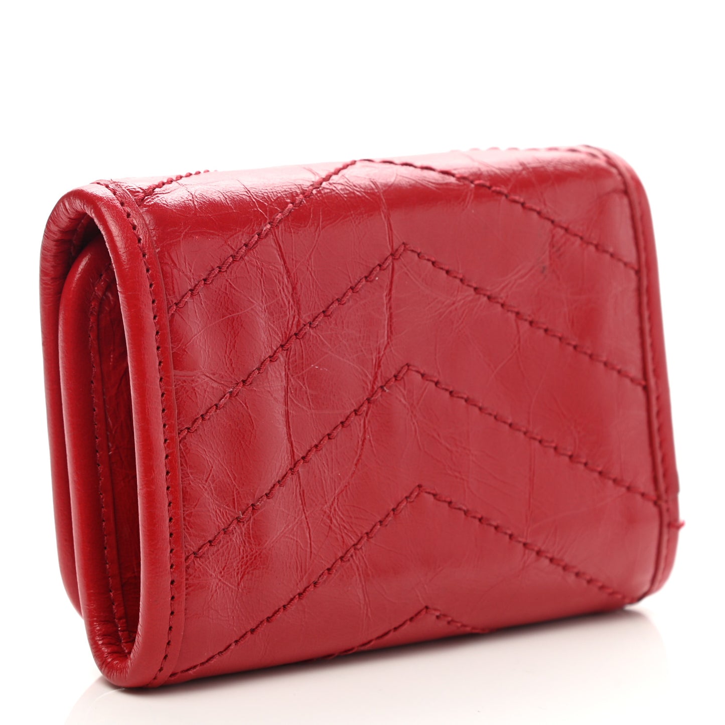 Crinkled Calfskin Matelasse Monogram Niki Compact Wallet Red
