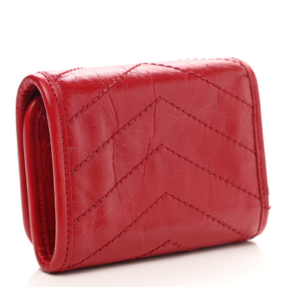 Saint Laurent Crinkled Calfskin Matelasse Monogram Niki Compact Wallet Red 3 of 10