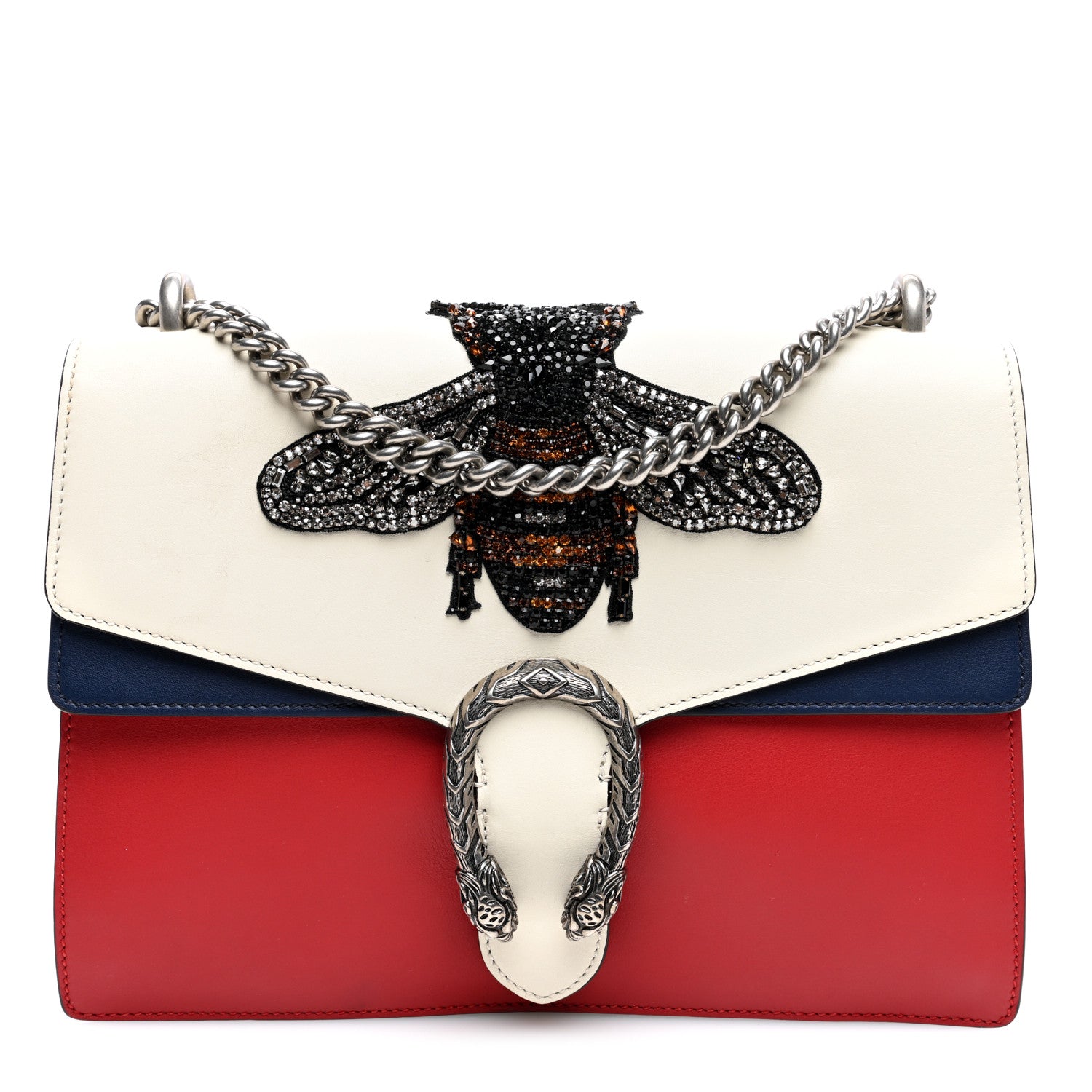 Gucci Calfskin Bee Embroidered Medium Dionysus Shoulder Bag White Blue Hibiscus Red 1 of 11