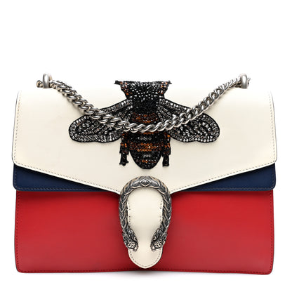 Gucci Calfskin Bee Embroidered Medium Dionysus Shoulder Bag White Blue Hibiscus Red 1 of 11