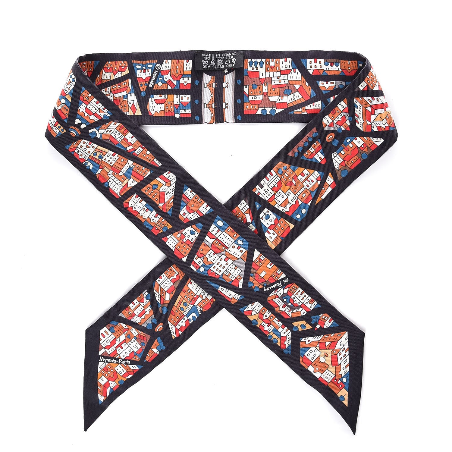 Hermes Silk Rive Droite Rive Gauche Twilly Noir Brique Bleu 1 of 5