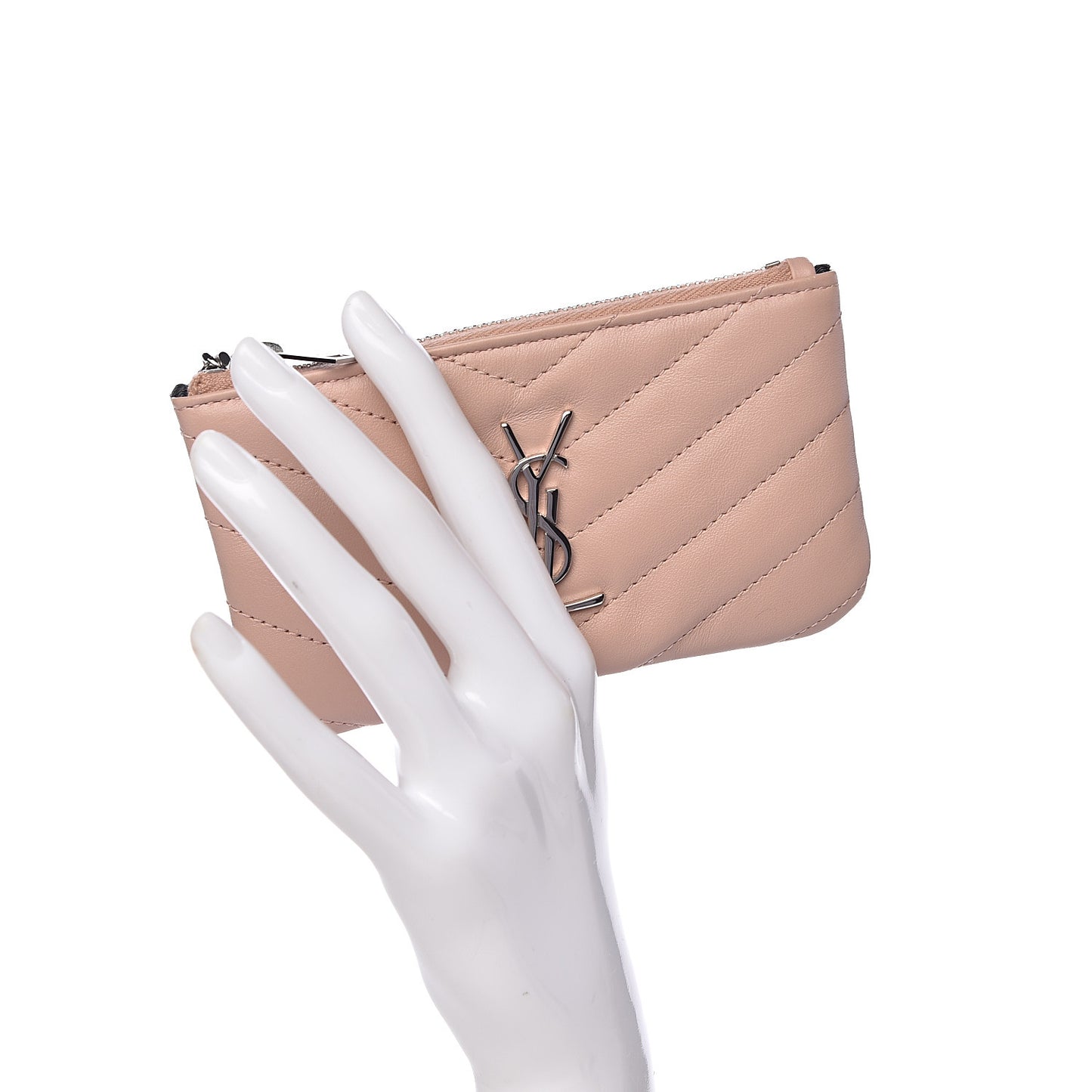 Calfskin Matelasse Monogram Key Pouch Pale Pink