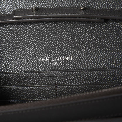Saint Laurent Grain De Poudre Matelasse Chevron Monogram Chain Wallet Gray 6 of 7