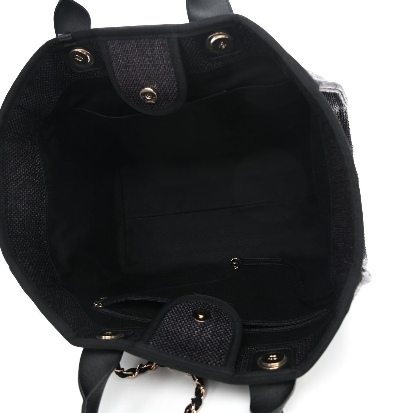 Woven Straw Raffia Medium Deauville Tote Black