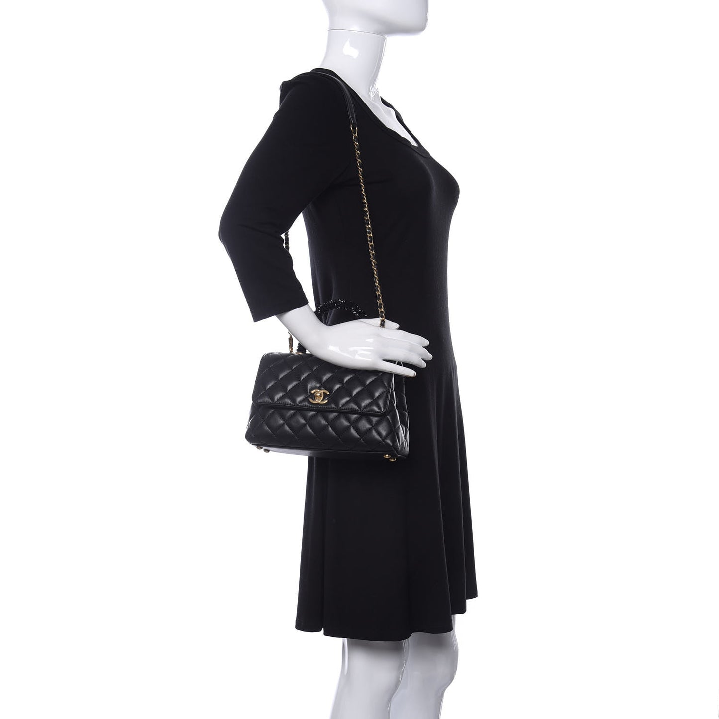Calfskin Strass Quilted Mini Coco Handle Flap Black
