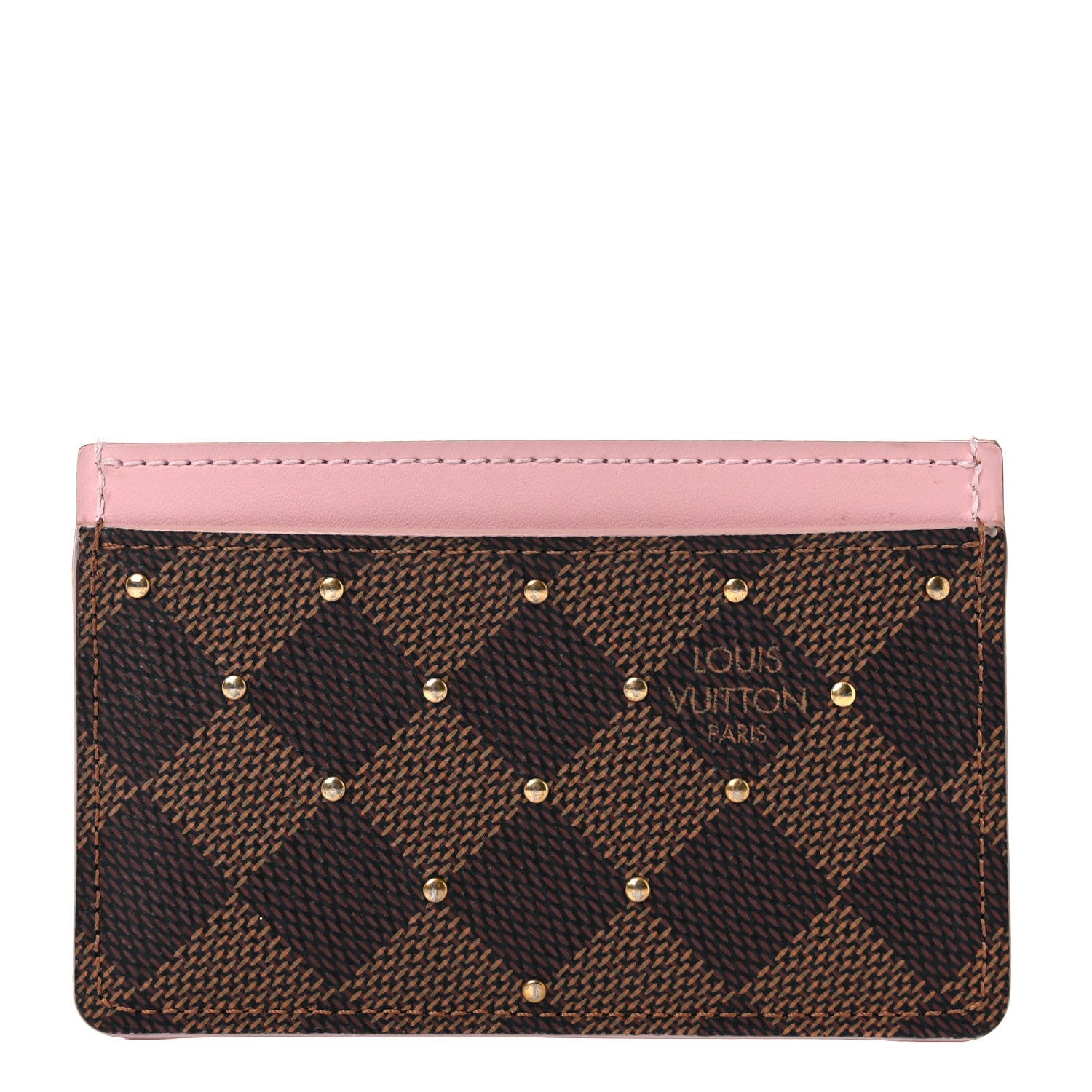 Louis Vuitton Damier Ebene Studded Card Holder Rose Ballerine 1 of 11