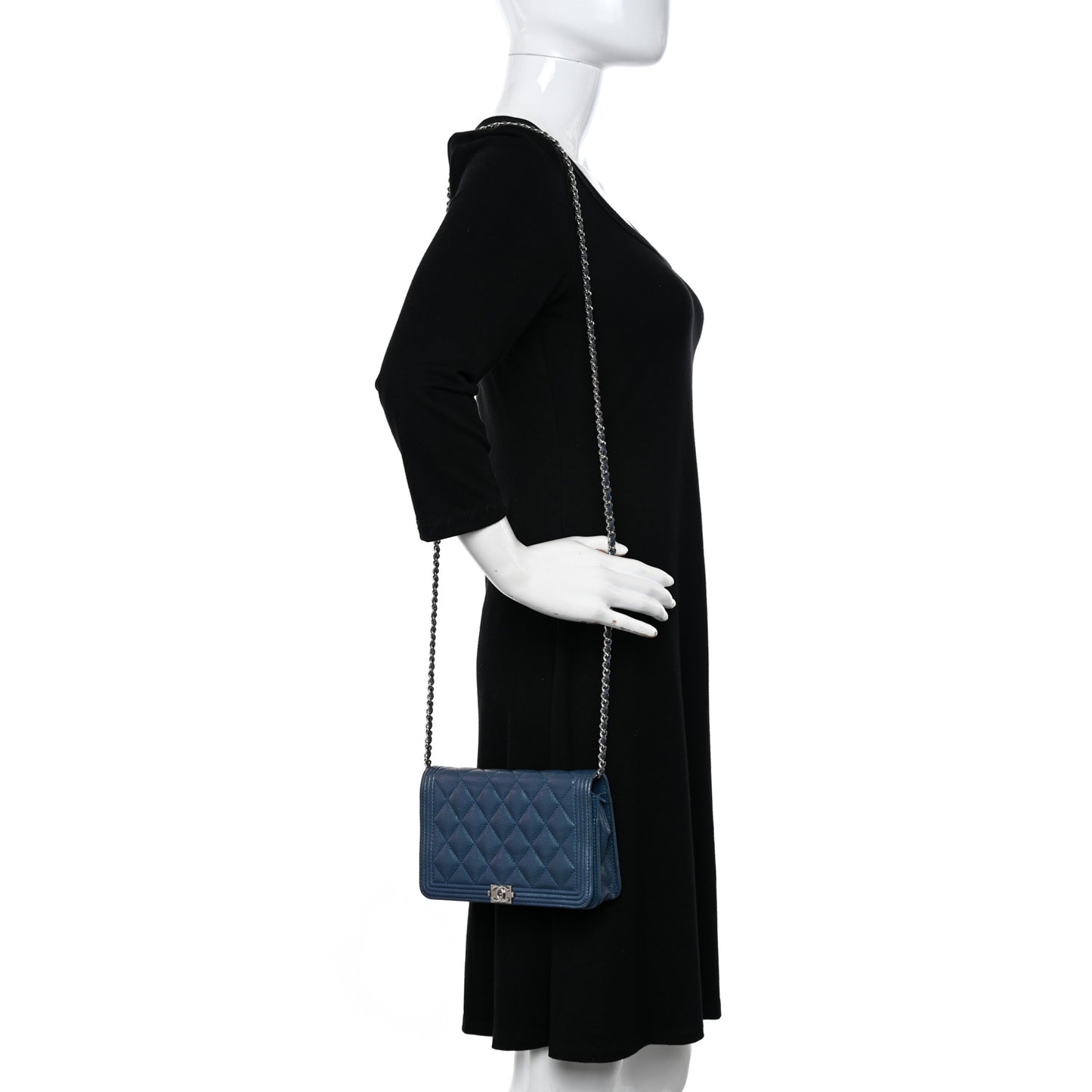 Iridescent Goatskin Quilted Boy Wallet On Chain WOC Blue