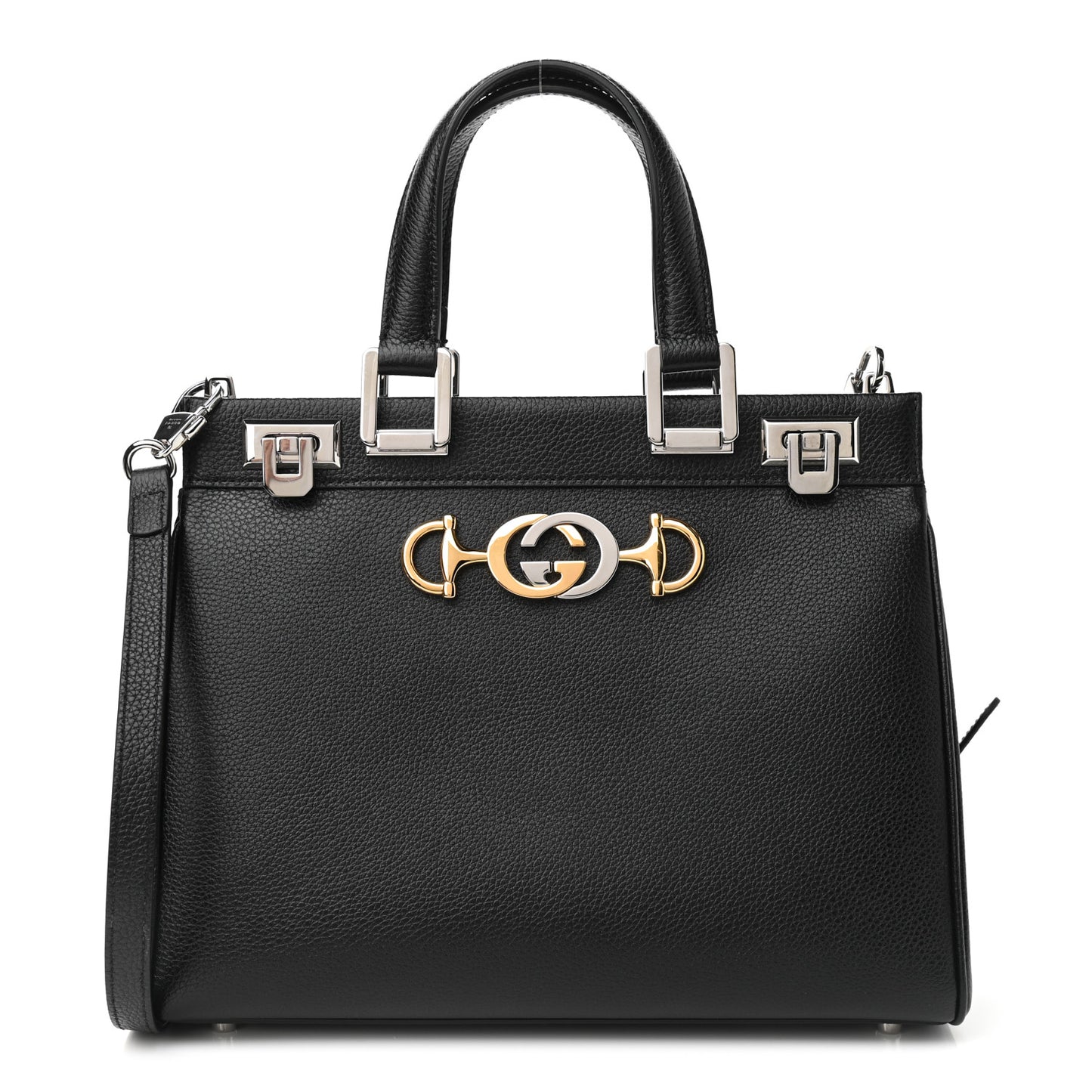 Grainy Calfskin Small Zumi Top Handle Bag Black