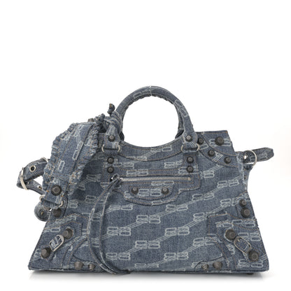 Balenciaga Denim BB Monogram Neo Cagole City Handbag Blue 1 of 11