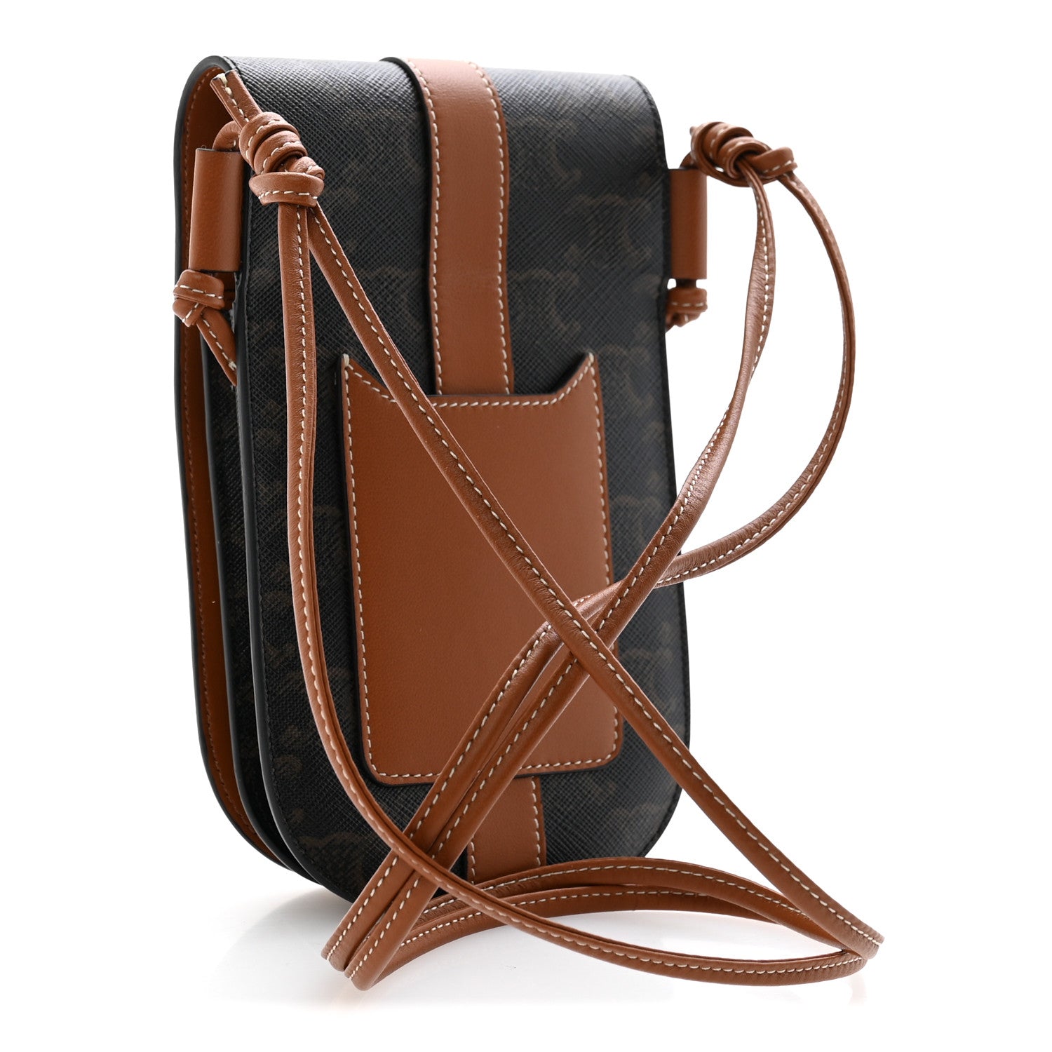 Celine Triomphe Canvas Lambskin Phone Pouch With Flap Tan 3 of 12
