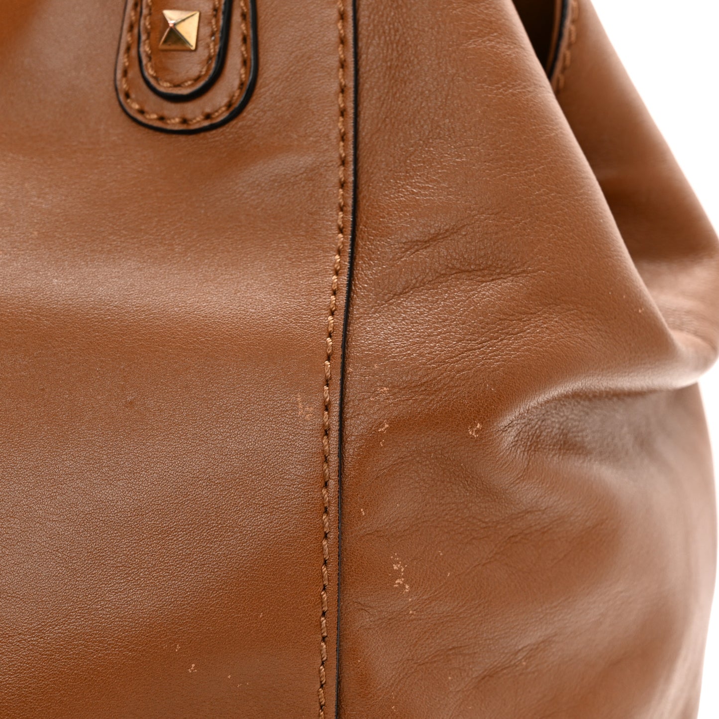 Vitello Rockstud All Over New Dome Bucket Tote Cognac