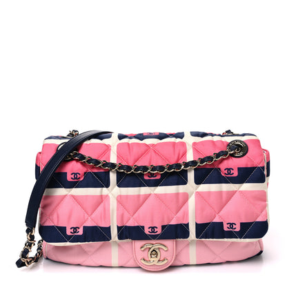 Chanel Nylon Printed Medium Flap Pink Navy White 1 of 10