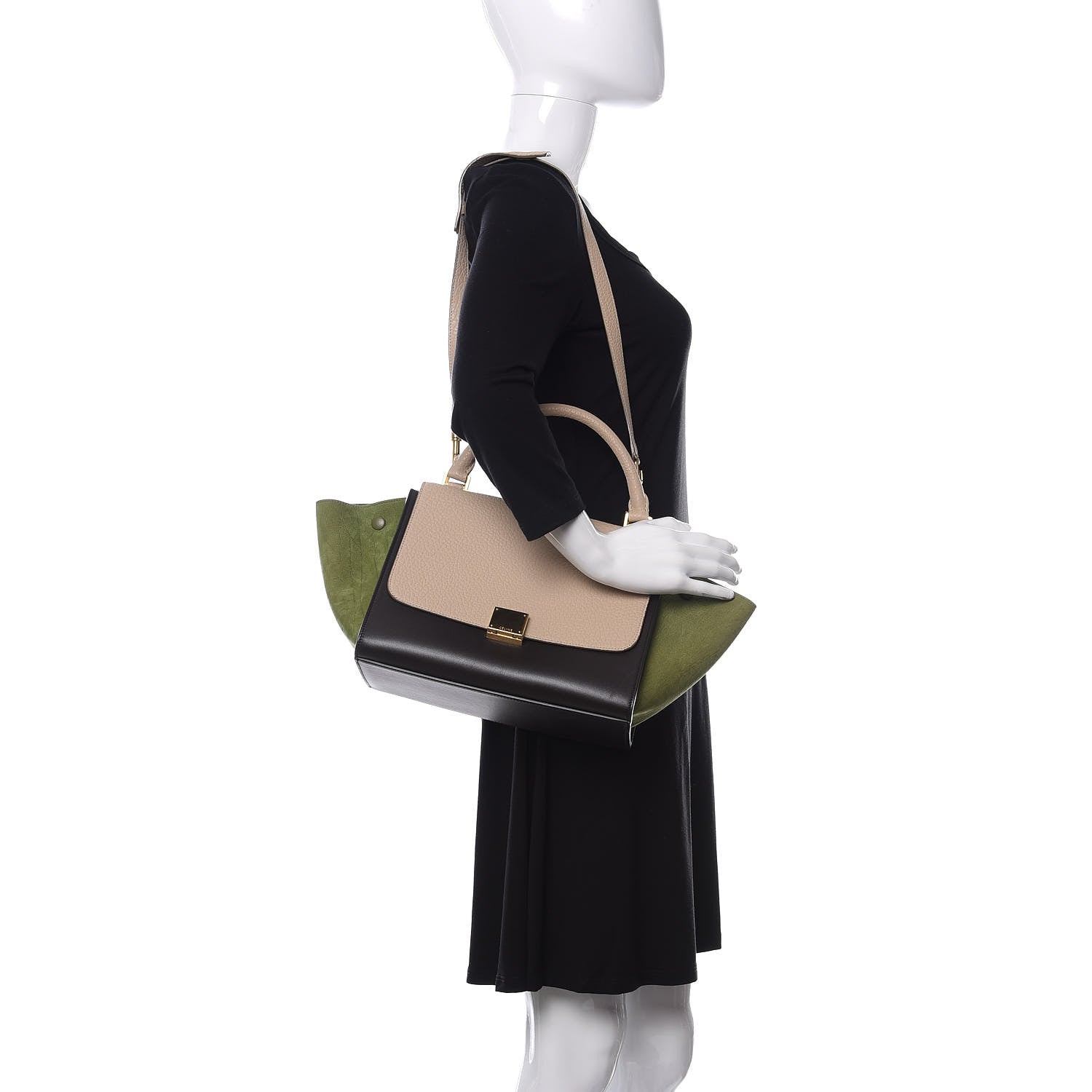 Celine Bullhide Calfskin Small Tri-Color Trapeze Almond 2 of 10