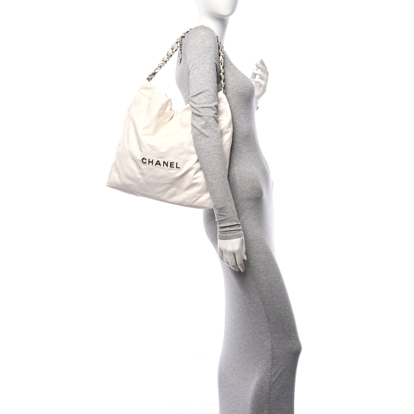 Shiny Calfskin Quilted Chanel 22 White