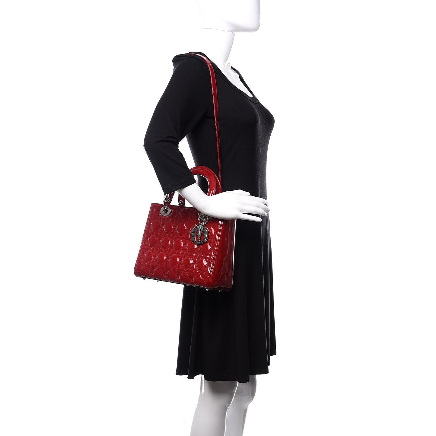 Patent Cannage Medium Lady Dior Red