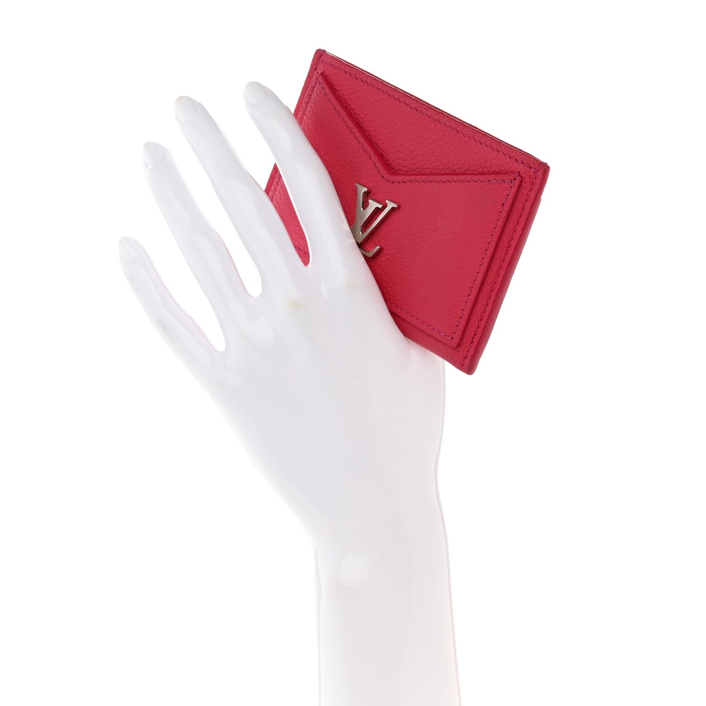 Calfskin Lockme Card Holder Hot Pink