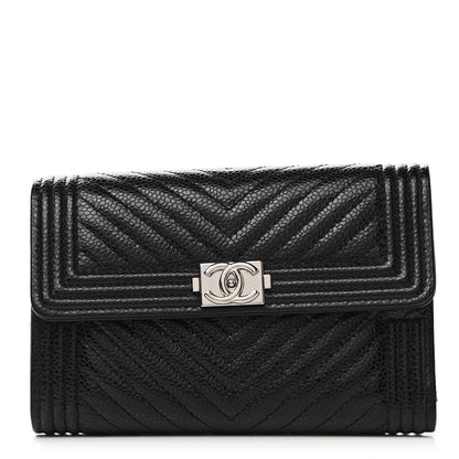 Chanel Caviar Chevron Quilted Medium Boy Flap Wallet Black 1 of 7