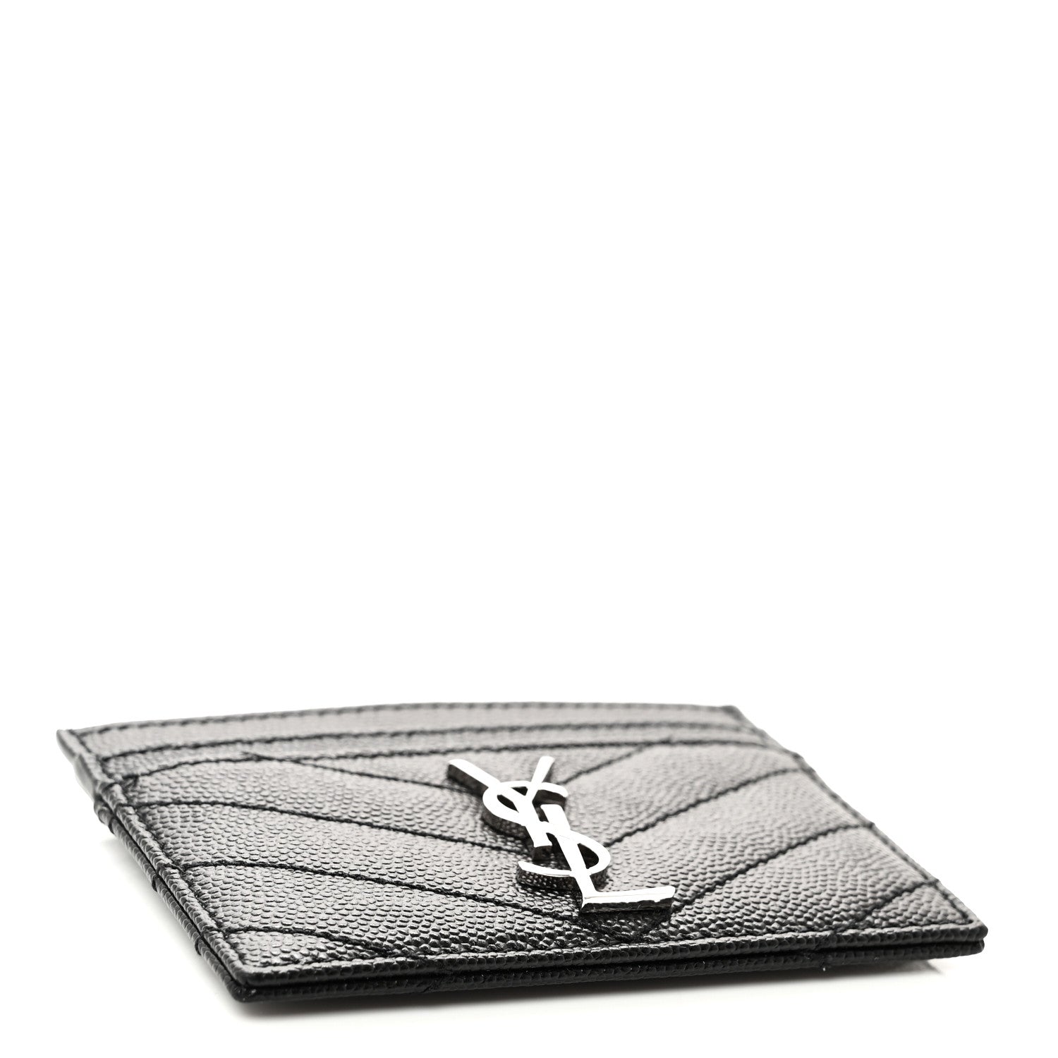 Saint Laurent Grain De Poudre Matelasse Chevron Monogram Credit Card Case Black 4 of 8