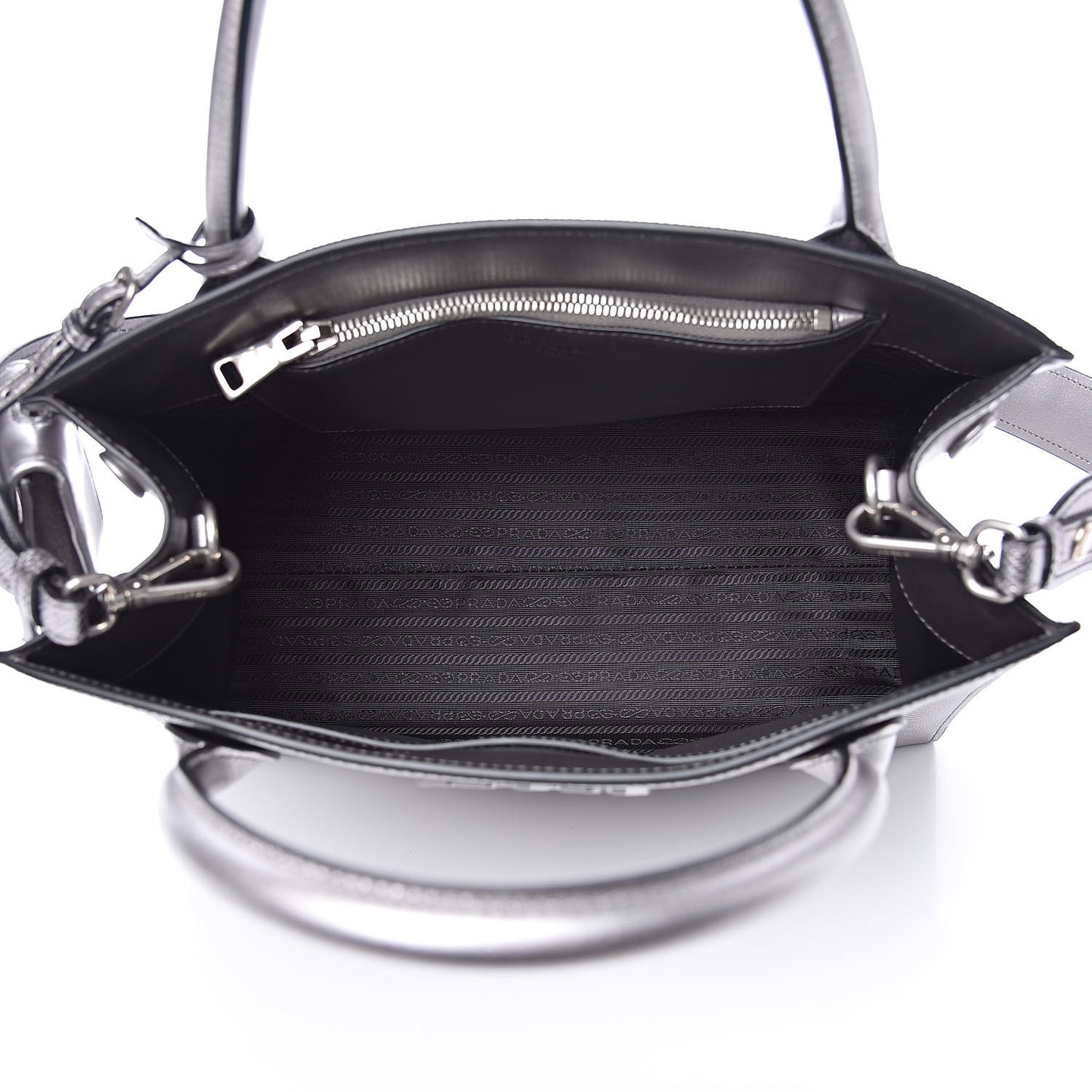Saffiano Cuir Calfskin Medium Monochrome Top Handle Tote Cromo