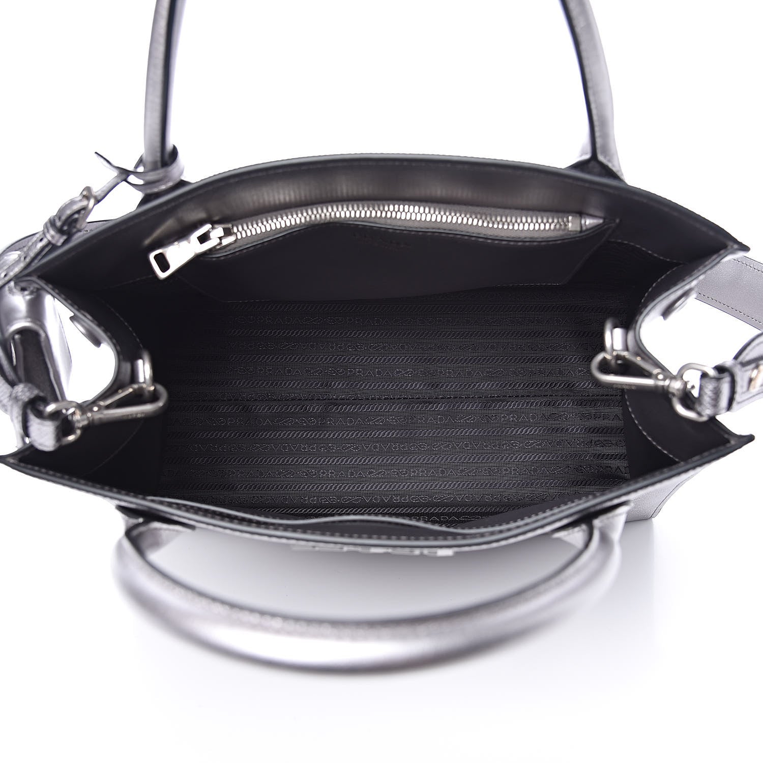 Prada Saffiano Cuir Calfskin Medium Monochrome Top Handle Tote Cromo 5 of 11