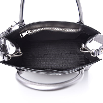 Prada Saffiano Cuir Calfskin Medium Monochrome Top Handle Tote Cromo 5 of 11